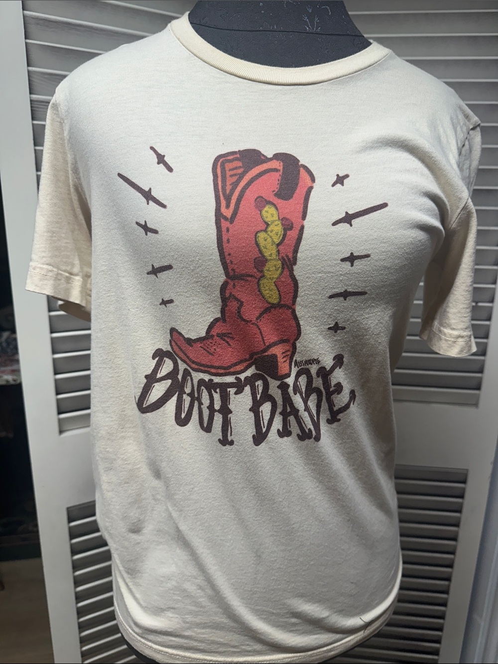 Bella Canvas Cream Tee with Red & Yellow Cowboy Boot Graphic "Boot Babe"